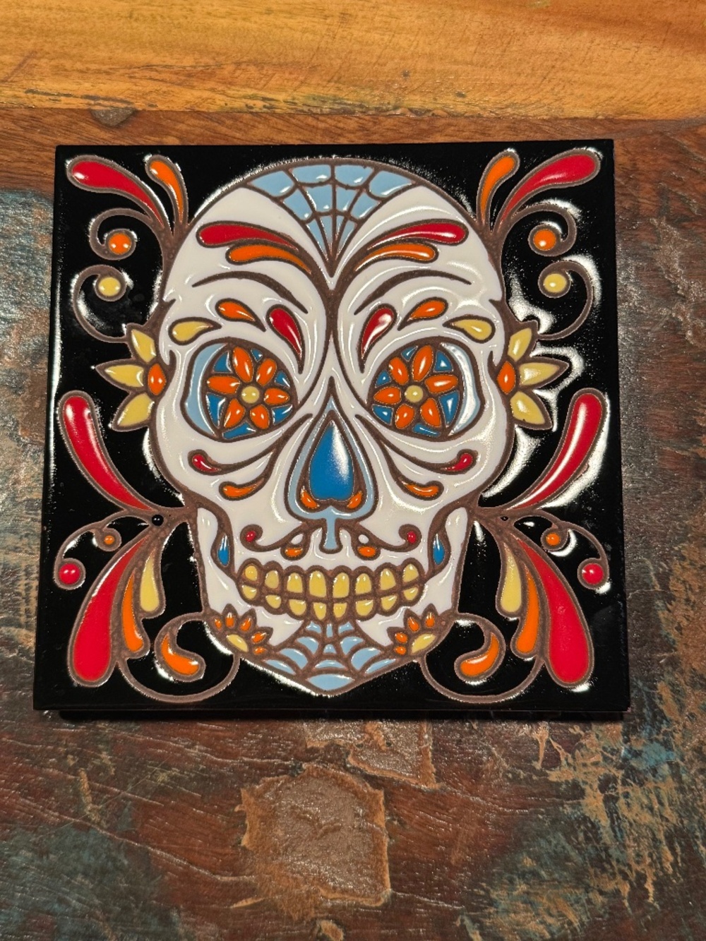 HandNHand Designs Earthtones Skeleton Hand Glazed Decorative Tile USA